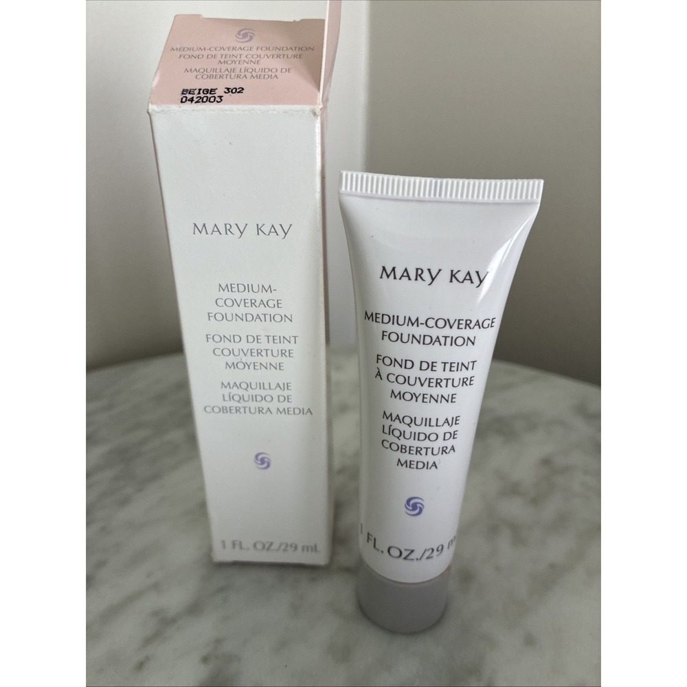 Mary Kay Beige 302 Medium Coverage Foundation 1 Fl Oz New In Box 042003 Gray Cap